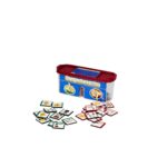 Kit Comportamentos da Materiais Para Brincar, mostrando uma caixa de madeira com duas aberturas e fichas de MDF com ilustrações de diferentes comportamentos, como ajudar a arrumar os brinquedos.