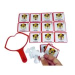 Jogo Imite o Cachorrinho da Materiais para Brincar, com figuras magnéticas de exercícios orofaciais, ossinhos de recompensa e um espelho em forma de boca.