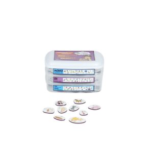 Fichas Magnéticas para Consciência Fonológica da Materiais para Brincar, com fichas magnéticas de figuras e palavras organizadas por sílabas.