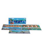 Réguas Psicomotoras da Materiais para Brincar, mostrando uma régua em MDF com um veículo sendo usado para traçar um caminho com um lápis.